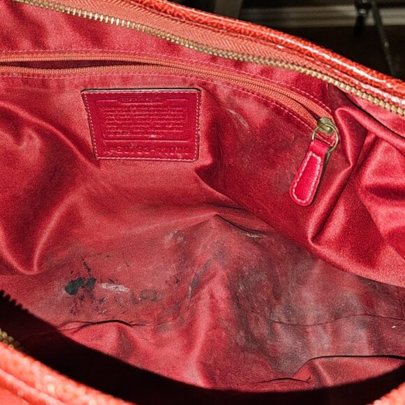 Coach Ergo Turnlock Crushed Red Patent Leather Shoulder Hobo Bag - Picture 5 of 5